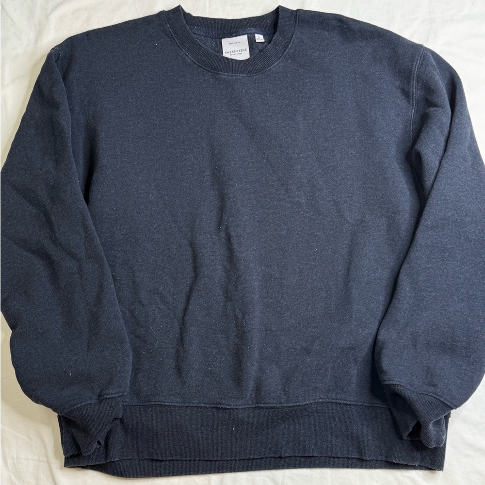 Aritzia L Blue Boyfriend Fit Pullover Sweater Sweatfleece Cozy Fleece A030725
